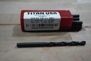 TITAN 3/16 BOHRER, JOBBERLÄNGE, 118° SPITZE, HSS, BLK OX, KOSTENLOSER VERSAND, 12 STÜCK - Bild 1 von 1