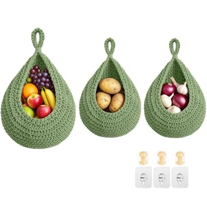 Hanging Fruit Baskets for Kitchen, 3 Pack Boho Cotton Rope Handwoven Vegetabl... - Bild 1 von 6