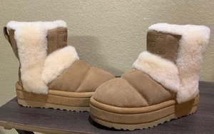UGG Classic Chillapeak Chestnut Suede Sheepskin Womens Platform Boots size US 10 - Picture 1 of 7