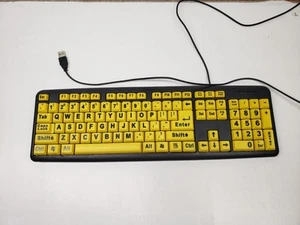 EZ Eyes Large Print Keyboard Black Yellow KL-306B Used 2011 Tested Works - Picture 1 of 8