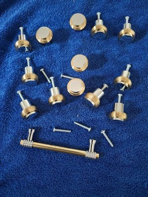 14 Chrome & Brass Knobs 1  12cm Handel 13 X 2.5cm Knobs New With Fixings - Image 1 of 2