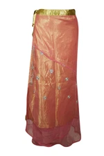 Boho Gypsy Chic Wrap Skirt Sequin Embroidery Reversible 2 Layer Sheer Skirts