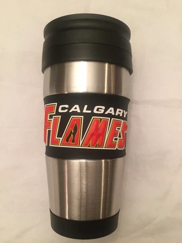 Calgary Flames NEW Stainless Steel Travel Tumbler w/ 3D Logo Wrap 15 oz. Drink Cover