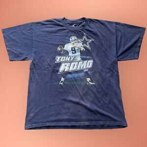 Vintage Y2K NFL Tony Romo Dallas Cowboys Graphic Distressed T-Shirt Size Large