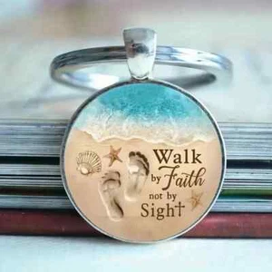 Walk By Faith Not Sight Round Glass Cabochon Keychain - Picture 1 of 2