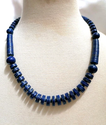 BELLISSIMA COLLANA ETNICA A SFERE E RONDELLE IN AUTENTICO LAPISLAZZULO E ARG. - Imagen 1 de 4