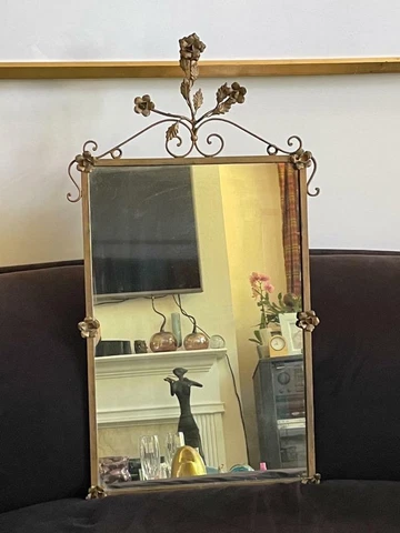 Wrought Iron Antique Wall Mirror with Roses  33.5" Tall 18.5" Wide Cover