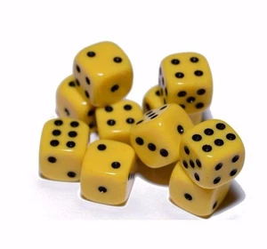 10 Yellow Opaque Dice Set 16mm 6-Sided RPG Magic D&D Unique with Black Pips Roll - Picture 1 of 3