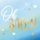 Ombre Blue "Oh Baby" Hot Stamped Beverage Napkins, 5" x 5" (Pack Of 16), Soft &