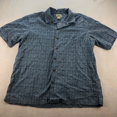 VTG L.L. Bean Hawaiian Shirt Mens Large Blue Fish AOP Short Sleeve - Image 1 of 4