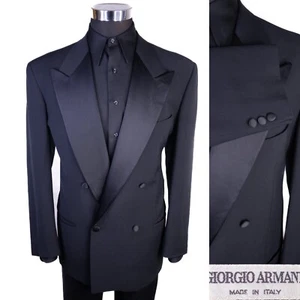 Giorgio Armani Black Double Brested Tuxedo Blazer Size Large Peak Lapel 41L/R - Picture 1 of 13