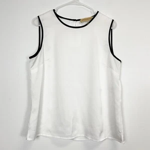 Nipon Boutique Blouse Womens Large White Black Trim Sleeveless Top - Picture 1 of 8
