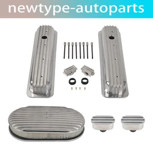 Cubiertas de válvula cortas de perno central para SBC 350 y kit de filtro de aire y respirador de 12" - Imagen 1 de 7