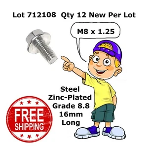 SCREWS Hex Washer MACHINE STEEL M8 x 1.25 x 16mm Grade 8.8 (12 New) 712108 - Picture 1 of 4