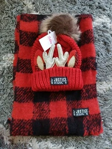 Justice cozy faux fur scarf/beanie BRAND NEW ONE SIze Buffalo plaid - Picture 1 of 2