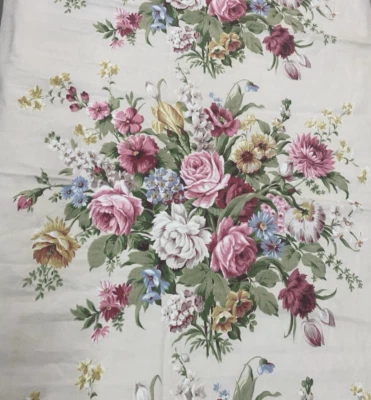 Vintage 1940s Large Floral Bouquet Print Cotton Twill Fabric 1 Y #10 - Image 1 of 4