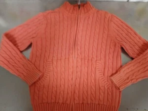 L.L. Bean Girls Full Zip Cardigan Sweater size MED(10-12)-Orange-100% Cotton - Picture 1 of 7