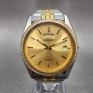 Reloj Seiko SQ President Hombre 37mm Esfera Dorada Dos Tonos Fecha Día 5y23-8a69 Nuevo Batt - Imagen 1 de 12