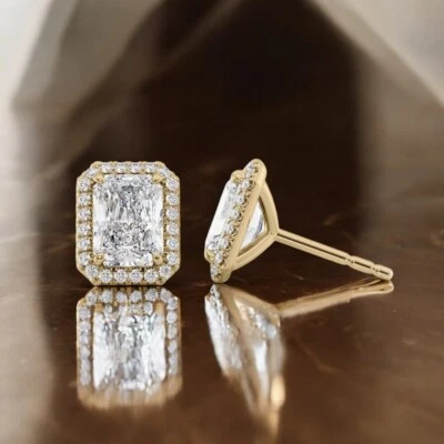 14k Gold Diamond Earring For Women Lab Grown Radiant  2.30 Ct IGI Yellow  - Image 1 of 4