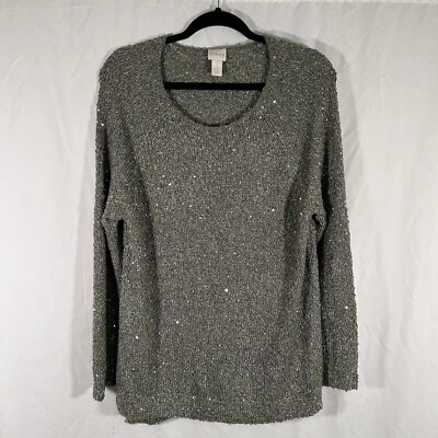 Suéter Chico's Para Mujer 2 Grandes Lentejuelas Verdes Brillo Cuello Redondo Tejido Manga Larga Foto 1 de 4