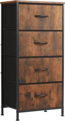 JHK Brown 4 Fabric Drawers Dresser for Bedroom Chest of Drawers with Wooden Top