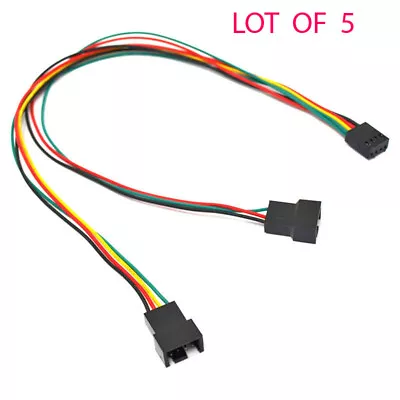 Lot of 5 Pcs 4 Pin PWM Fan Y Splitter Cables 12" Dual Adapters Black Connectors - Image 1 of 2