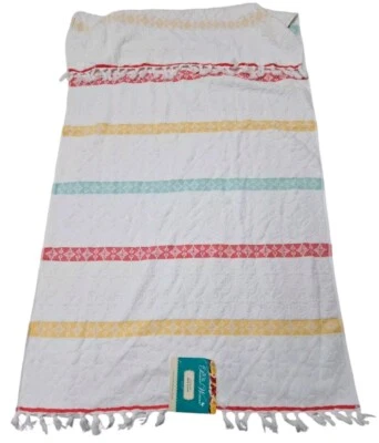 先锋女式浴巾雕刻条纹珊瑚 27"x52" 花卉棉黄色新品 — 第 1/4 张图片