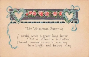 Poema de felicitación de San Valentín, rosas rosadas, azul no me olvides, postal vintage - Imagen 1 de 2