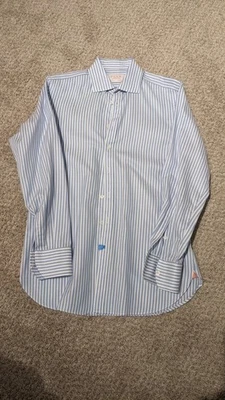 CAMISA DE VESTIR THOMAS ROSA AZUL Y BLANCO RAYAS 15.5 A MEDIDA Foto 1 de 4