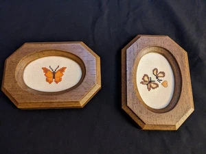 Pair of Vintage Completed Cross Stitch Butterflies - Picture 1 of 5