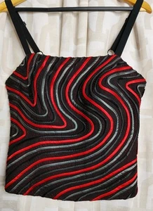 Vintage Libra Y2K astratto ricamato top stravagante fata grunge corsetto bustier L - Foto 1 di 15