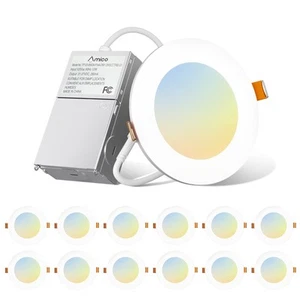 12 Pack 4 Inch 5CCT Ultra-Thin LED Recessed Light with Junction Box, 2700K/30... - Picture 1 of 6