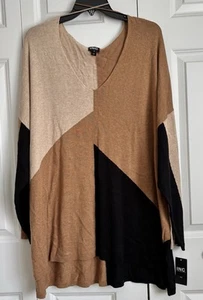 INC Color Block V-Neck Step Hem Sweater Ginger Combo Size 0X/3X MSRP $69.50 - Picture 1 of 6