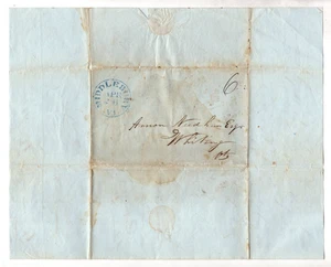 US 1843 MIDDLEBURY, VT. IN BLUE ON FOLDED LETTER TO WHITING, VT. LETTER ENCLOSED - Picture 1 of 6