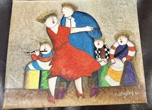 Signed JOYCE ROYBAL Painting Canvas Musicians Family 3 Children No Frame 8" x 10 - Picture 1 of 10