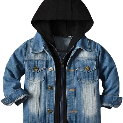Boys Retro Style Blue Denim Jeans Jacket Hoodie Size 6-7 Years Exc. Condition! - Image 1 of 4