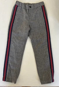 JANIE AND JACK Gray Wool Blend Jogger Dress Pants Navy & Red Side Stripe Size 6 - Picture 1 of 4