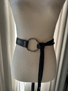 Belt Womens Leather Fringe Belt with Ring Buckle Black Size OSFM Western Rocker - Picture 1 of 8