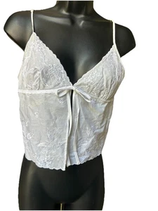 Vintage 90er Victoria Secret weißer Pullover mit Ösen Trägertop 100 % Baumwolle Schleifenborte - Medium - Bild 1 von 6