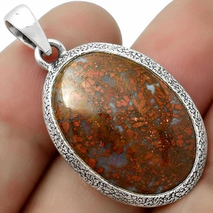 Natural Red Moss Agate 925 Sterling Silver Pendant Jewelry P-1538 - Picture 1 of 5