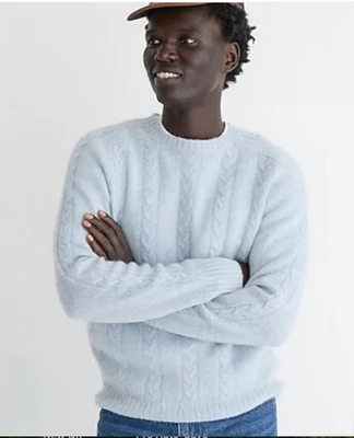 J. CREW Men's Brushed Wool Cable-Knit Sweater Heather  Ice Blue - L - NEW w/Tag - Image 1 of 4