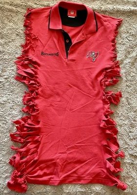 TAMPA BAY BUCCANEERS Custom Fringe Cut Polo Shirt Mini Dress M Red EUC Sexy - Image 1 of 4