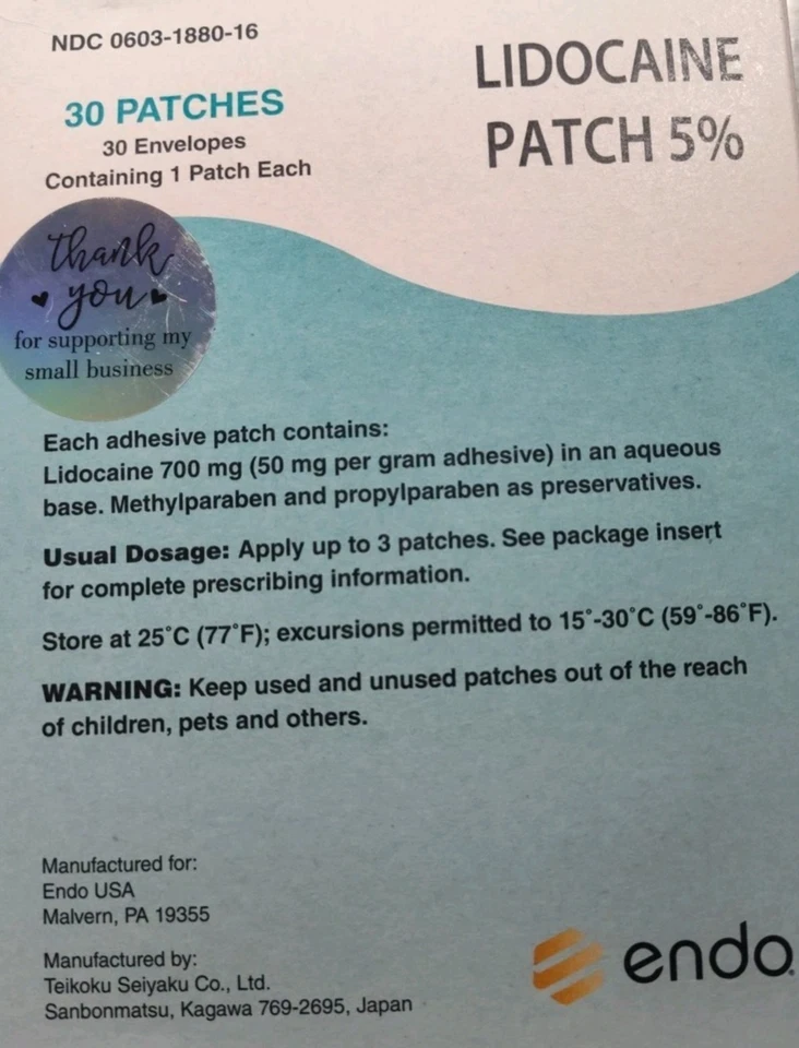 Pacote com 30 adesivos para alívio da dor Endo 5% 5% - Imagem 1 de 1