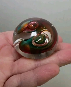 VINTAGE ART GLASS PAPER WEIGHT Multi Color SWIRL WITH CONTROLLED BUBBLES  - Picture 1 of 6