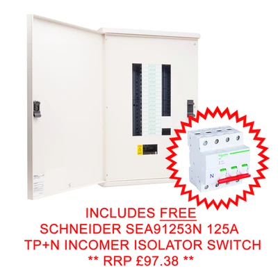 SCHNEIDER ACTI9 ISOBAR 12 WAY 250A METALCLAD DISTRIBUTION BOARD 3PHASE SEA9BPN12 - Image 1 of 4