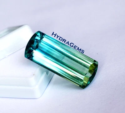 Natural 45 quilates azul-verde indicolita turmalina corte esmeralda largo... - Imagen 1 de 4