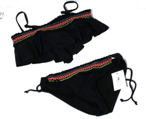 Hobie Girl’s Two Piece Black Embriodered Bikini Set Size 10 - Picture 1 of 6