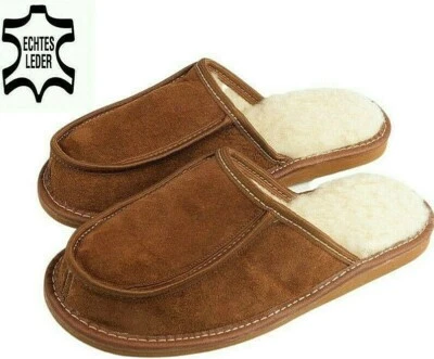 ✅ Damen Herren Leder Winter warme Hausschuhe Hüttenschuhe Pantoffeln Schafwolle