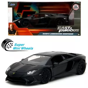Jada 1:24 Fast & Furious Shaw’s Lamborghini Aventador Matte Black Diecast Car - Picture 1 of 7