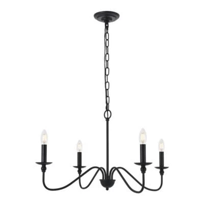 Colgante de metal Living District Rohan de 4 luces mediados de siglo en negro mate Foto 1 de 4
